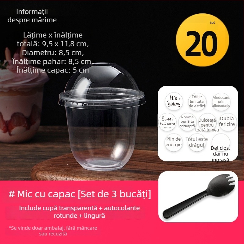Cupa de unică folosință în formă de U pentru iaurt cu fructe, budincă, deserturi, prăjituri, înghețată și ceai cu perle de tapioca