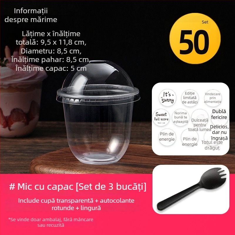 Cupa de unică folosință în formă de U pentru iaurt cu fructe, budincă, deserturi, prăjituri, înghețată și ceai cu perle de tapioca