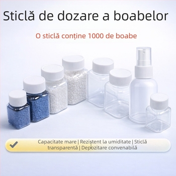 Sticlă pătrată, transparentă, din PET, 30 ml, pentru pastile, cu gură largă și capac filet
