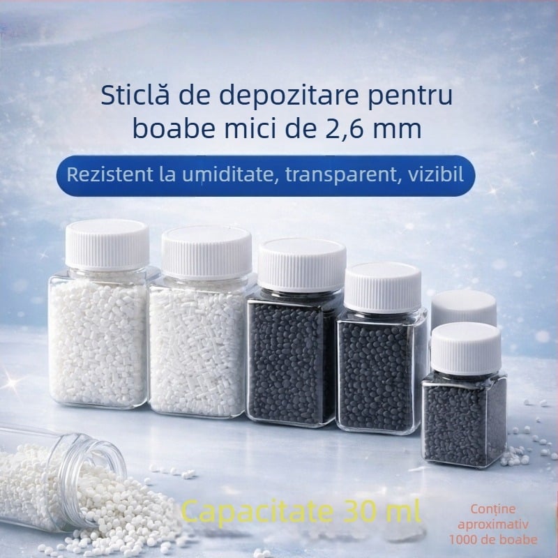 Sticlă pătrată, transparentă, din PET, 30 ml, pentru pastile, cu gură largă și capac filet