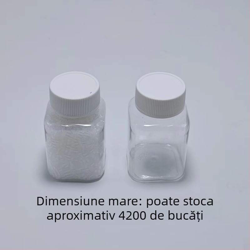 Sticlă pătrată, transparentă, din PET, 30 ml, pentru pastile, cu gură largă și capac filet