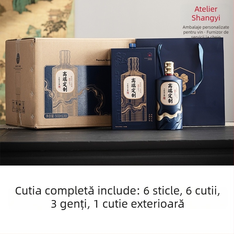 Shangyifang sticlă de lux pentru băuturi alcoolice, 500 ml – set complet de ambalaj cu suport pentru design