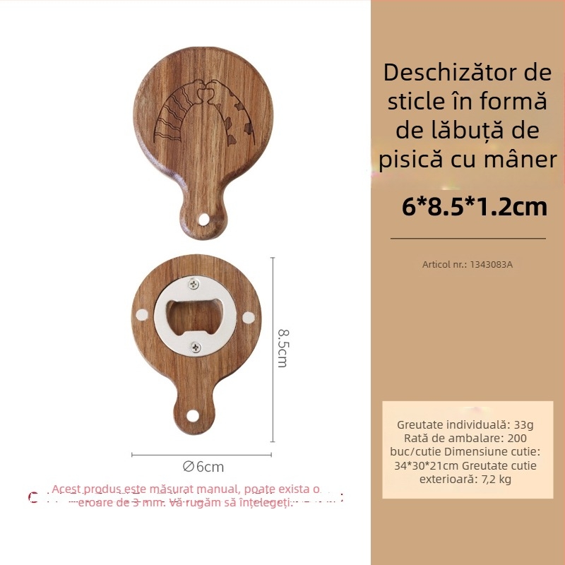 Deschizător de sticle din lemn de salcâm, cu magnet pentru frigider, în formă de scoică — logo DIY personalizat, cadou