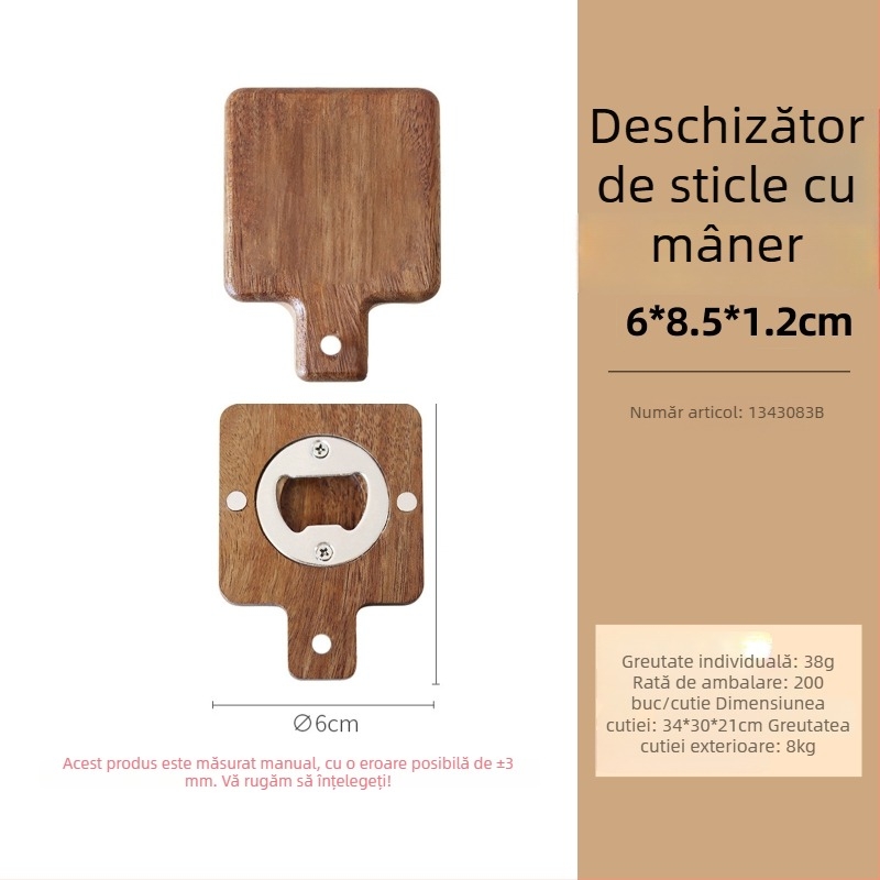 Deschizător de sticle din lemn de salcâm, cu magnet pentru frigider, în formă de scoică — logo DIY personalizat, cadou