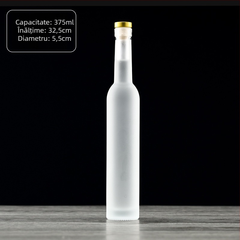 Sticlă subțire din cristal pentru vodkă și vin, finisaj transparent sau opac, pentru băuturi. Disponibilă în 200 ml, 375 ml și 500 ml (ovală sau lungă).