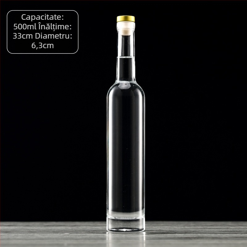 Sticlă subțire din cristal pentru vodkă și vin, finisaj transparent sau opac, pentru băuturi. Disponibilă în 200 ml, 375 ml și 500 ml (ovală sau lungă).