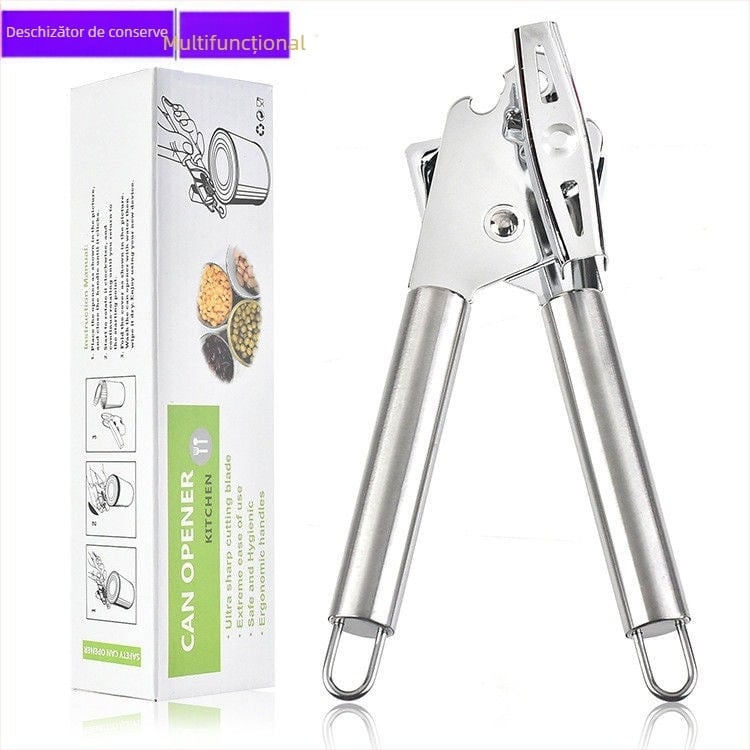 Deschizător multifuncțional din oțel inoxidabil, cu cuțit și deschizător de sticle, instrument de bucătărie, 22.2 × 5.5 cm