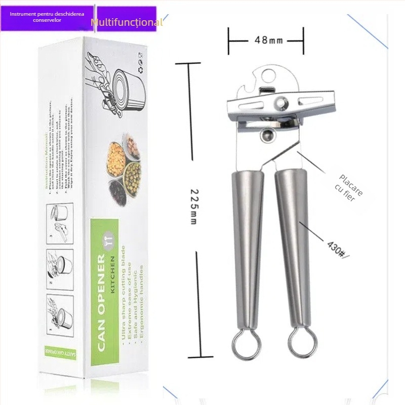 Deschizător multifuncțional din oțel inoxidabil, cu cuțit și deschizător de sticle, instrument de bucătărie, 22.2 × 5.5 cm