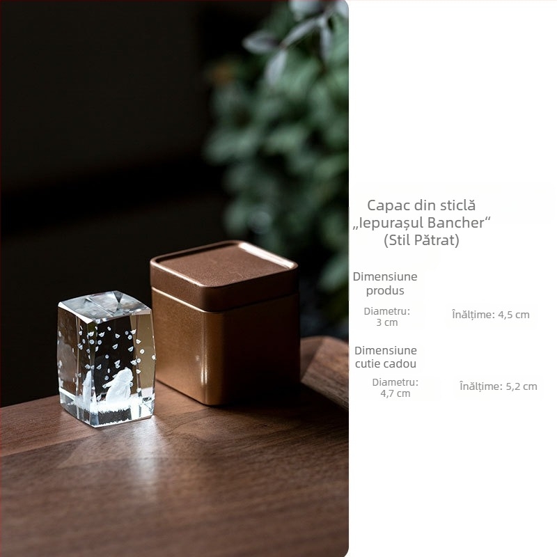 Capac din sticlă transparent pentru ceainic, suport pentru capac, decor cu iepuraș din jad pentru setul Kung Fu de ceai