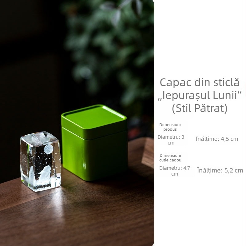 Capac din sticlă transparent pentru ceainic, suport pentru capac, decor cu iepuraș din jad pentru setul Kung Fu de ceai