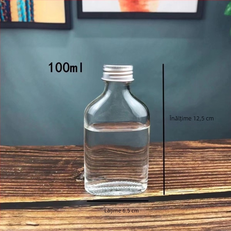 Sticle din sticlă pentru băuturi, gură mică și finisaj mat, dimensiuni 50 ml, 100 ml, 200 ml, 250 ml, 350 ml și 500 ml, pentru vin alb, ambalaj tip ou carton