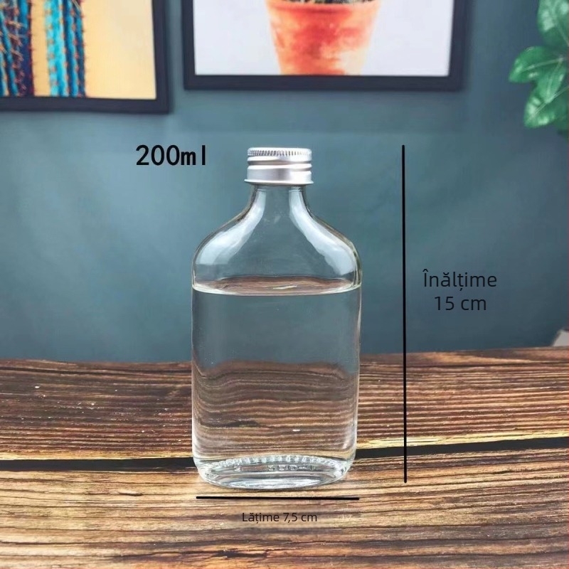 Sticle din sticlă pentru băuturi, gură mică și finisaj mat, dimensiuni 50 ml, 100 ml, 200 ml, 250 ml, 350 ml și 500 ml, pentru vin alb, ambalaj tip ou carton