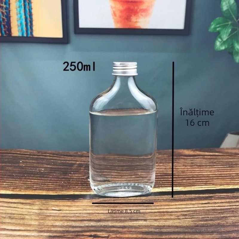 Sticle din sticlă pentru băuturi, gură mică și finisaj mat, dimensiuni 50 ml, 100 ml, 200 ml, 250 ml, 350 ml și 500 ml, pentru vin alb, ambalaj tip ou carton