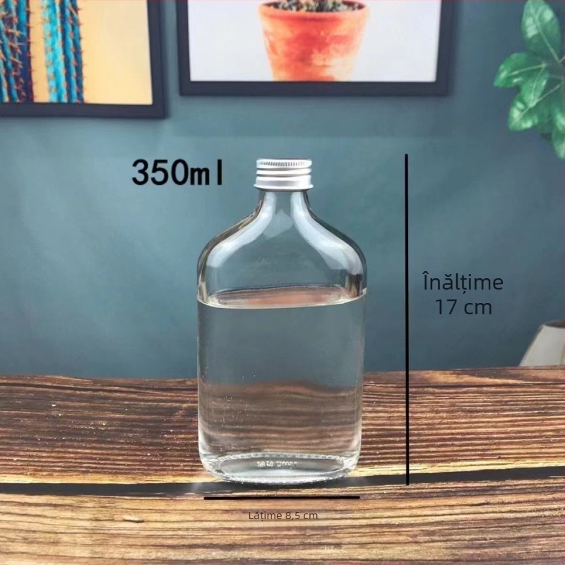 Sticle din sticlă pentru băuturi, gură mică și finisaj mat, dimensiuni 50 ml, 100 ml, 200 ml, 250 ml, 350 ml și 500 ml, pentru vin alb, ambalaj tip ou carton