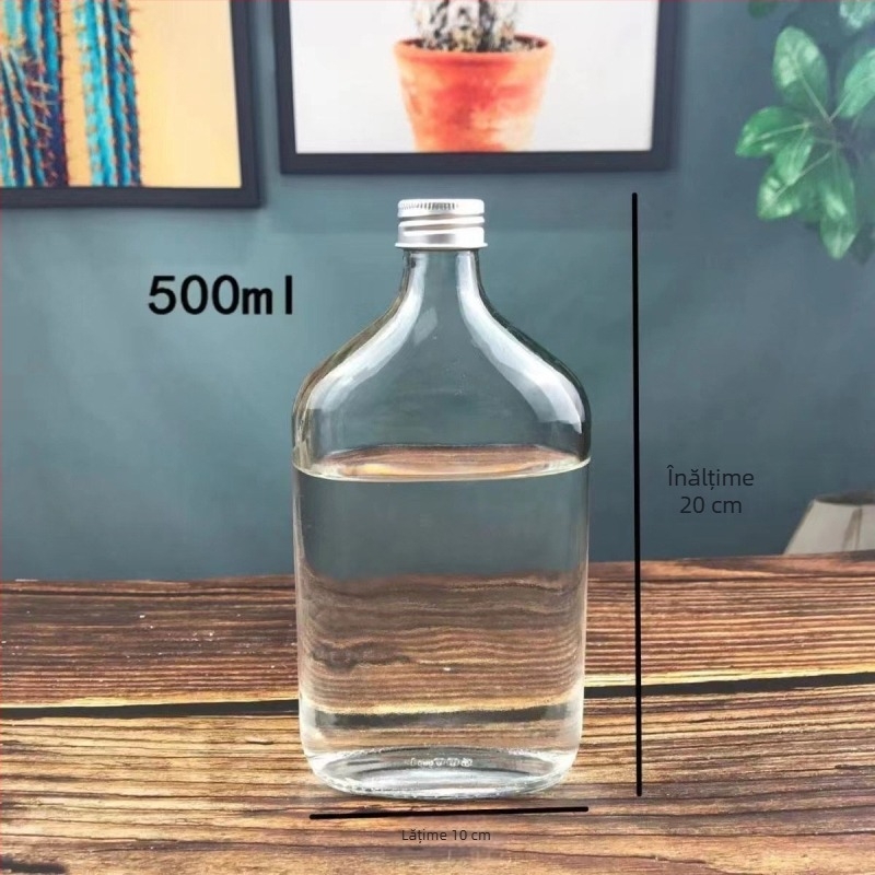 Sticle din sticlă pentru băuturi, gură mică și finisaj mat, dimensiuni 50 ml, 100 ml, 200 ml, 250 ml, 350 ml și 500 ml, pentru vin alb, ambalaj tip ou carton