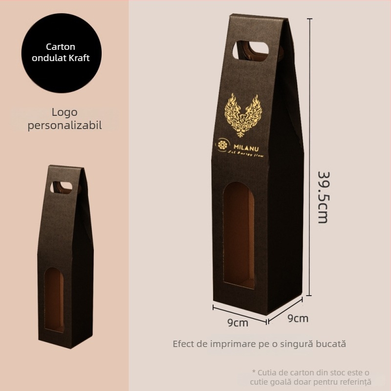 Cutie cadou pentru vin din hârtie Kraft, pentru o singură sau două sticle, carton ondulat îngroșat, ușor de purtat în mână
