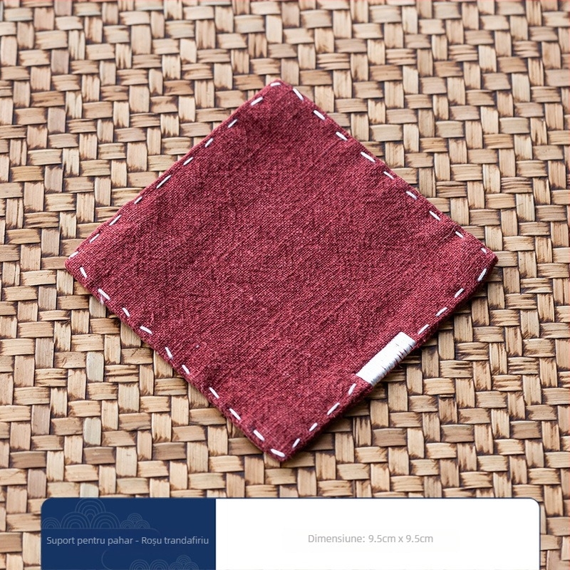 Suport pătrat pentru ceainic în stil Zen japonez, din bumbac și in, broderie manuală, izolație termică pentru ceașcă, accesorii pentru ceremonia ceaiului