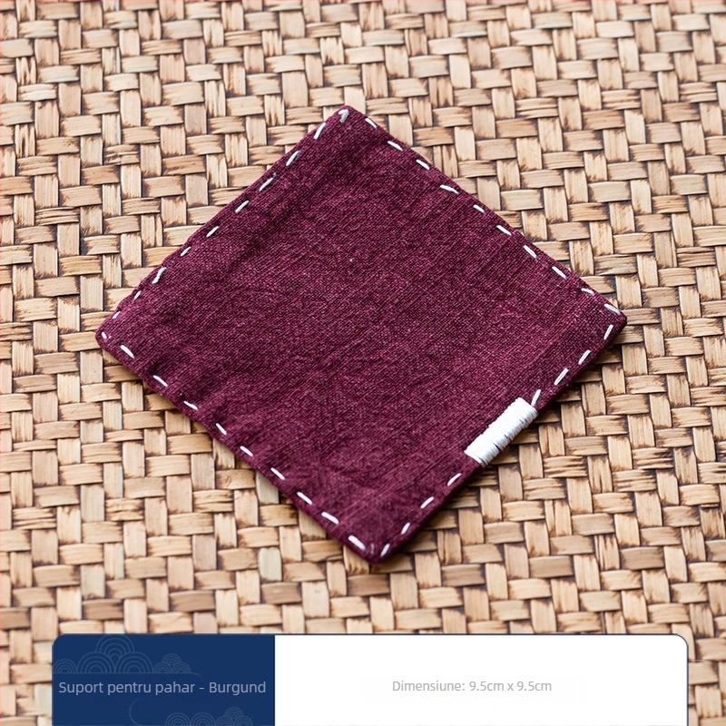 Suport pătrat pentru ceainic în stil Zen japonez, din bumbac și in, broderie manuală, izolație termică pentru ceașcă, accesorii pentru ceremonia ceaiului