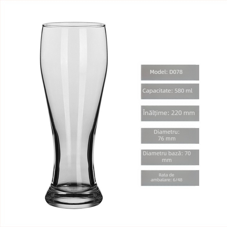 Pahare din sticlă pentru bere artizanală, capacitate mare 501–600 ml, transparent, stil modern pentru baruri și restaurante