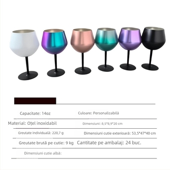 Pahar înalt de vin roșu din oțel inoxidabil 304, finisaj colorat vidat, mâner detașabil