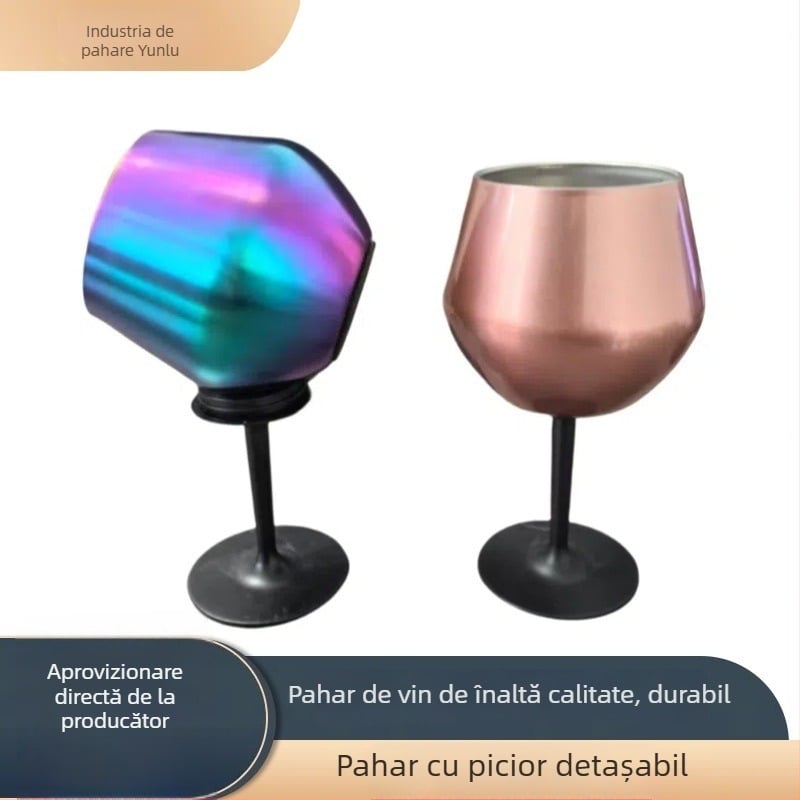 Pahar înalt de vin roșu din oțel inoxidabil 304, finisaj colorat vidat, mâner detașabil