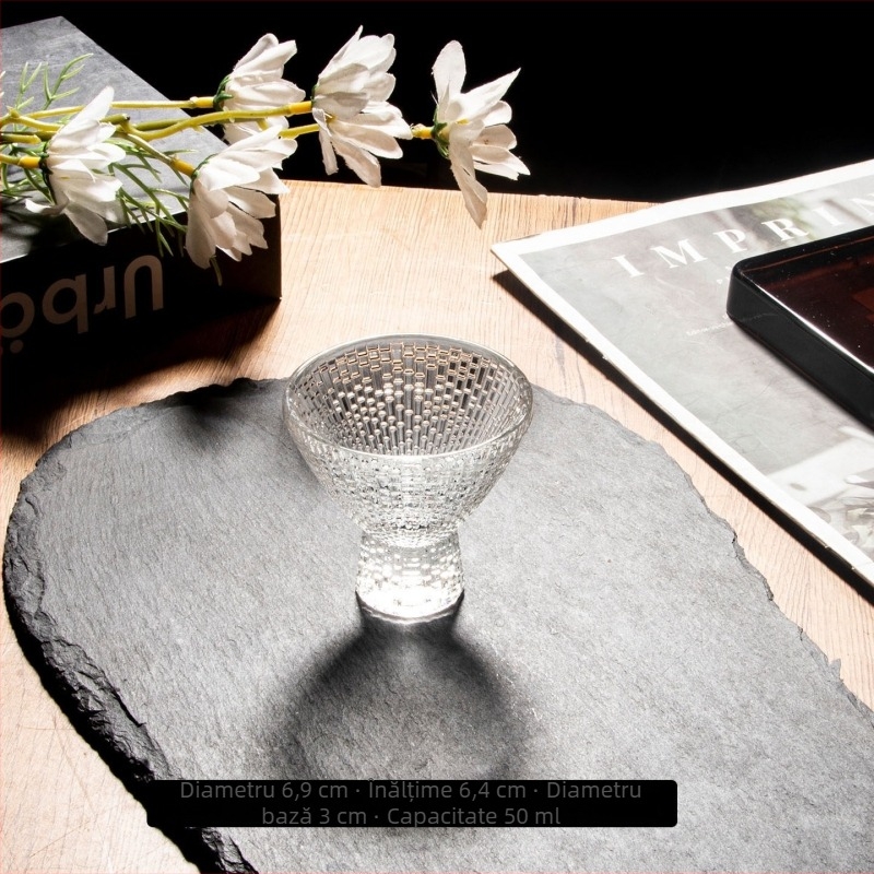 Pahar transparent de sake din sticlă, stil japonez, textură de piatră prețioasă, mică capacitate, pahar pentru spirite cu bază colorată