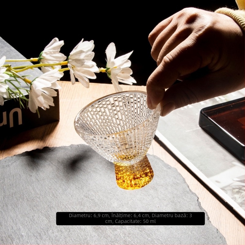 Pahar transparent de sake din sticlă, stil japonez, textură de piatră prețioasă, mică capacitate, pahar pentru spirite cu bază colorată