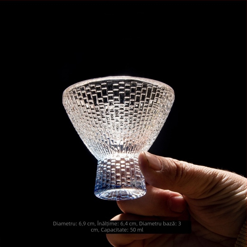 Pahar transparent de sake din sticlă, stil japonez, textură de piatră prețioasă, mică capacitate, pahar pentru spirite cu bază colorată