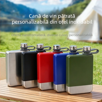 Sticlă de vin din oțel inoxidabil, pătrată, pentru călătorii, cu design plat, compactă pentru mașină