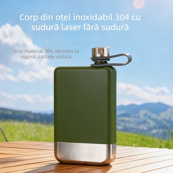 Sticlă de vin din oțel inoxidabil, pătrată, pentru călătorii, cu design plat, compactă pentru mașină