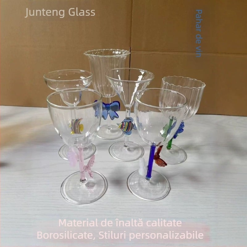 Pahar de vin în formă de fluture, din sticlă borosilicat colorată, rezistent la temperaturi înalte, pentru uz casnic, 201–300 ml, imprimare logo disponibil