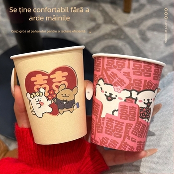 Pahare de hârtie de unică folosință pentru nunți, pahare roșii pentru logodnă, pahare groase pentru banchetul de nuntă