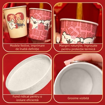Pahare de hârtie de unică folosință pentru nunți, pahare roșii pentru logodnă, pahare groase pentru banchetul de nuntă