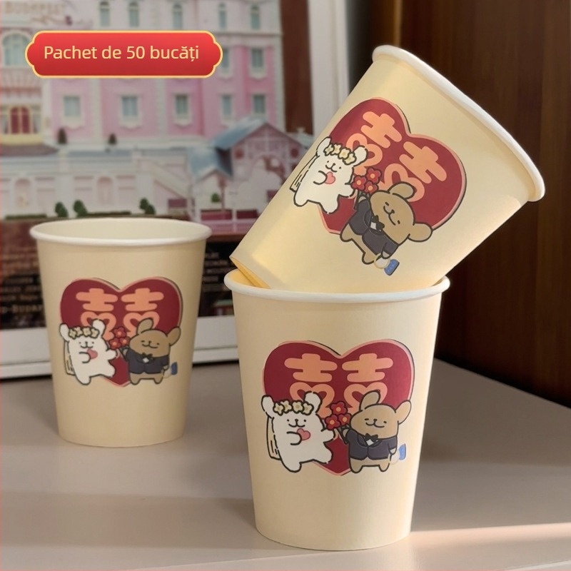 Pahare de hârtie de unică folosință pentru nunți, pahare roșii pentru logodnă, pahare groase pentru banchetul de nuntă