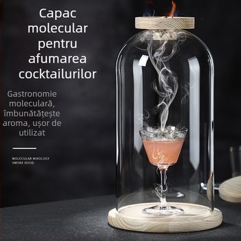 Capac din lemn pentru cocktailuri afumate, pentru aromă, whisky și băuturi spirtoase, cu gheață rotundă