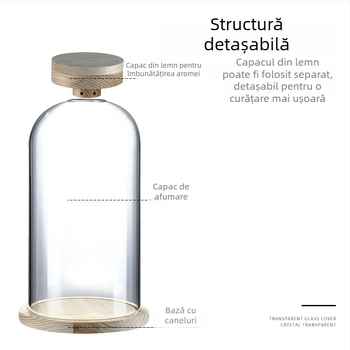 Capac din lemn pentru cocktailuri afumate, pentru aromă, whisky și băuturi spirtoase, cu gheață rotundă