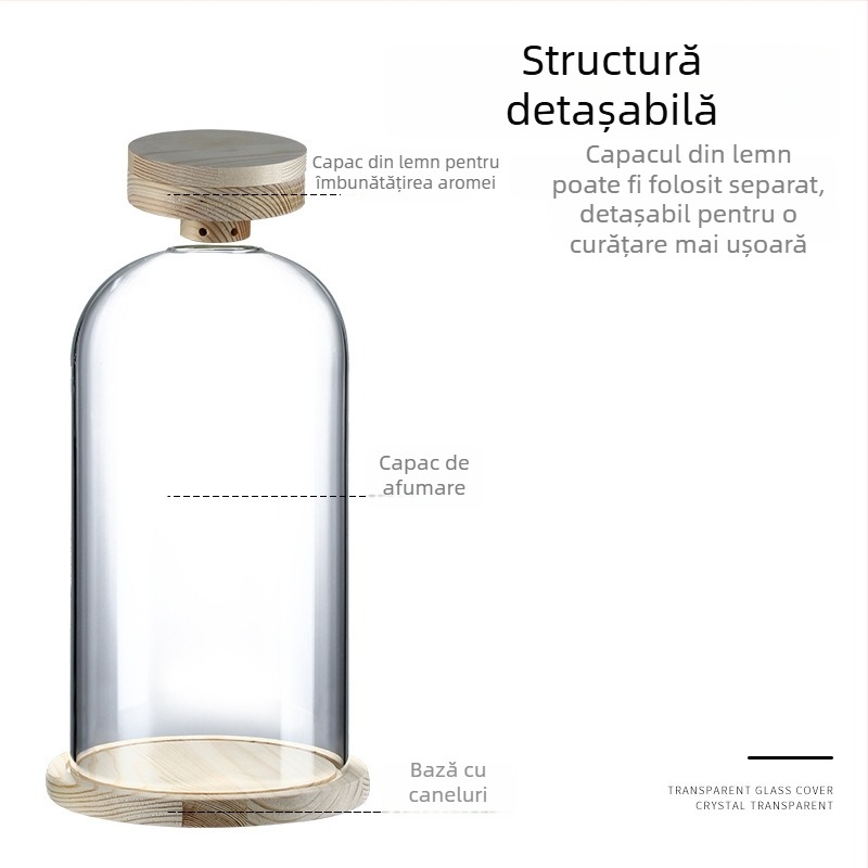 Capac din lemn pentru cocktailuri afumate, pentru aromă, whisky și băuturi spirtoase, cu gheață rotundă