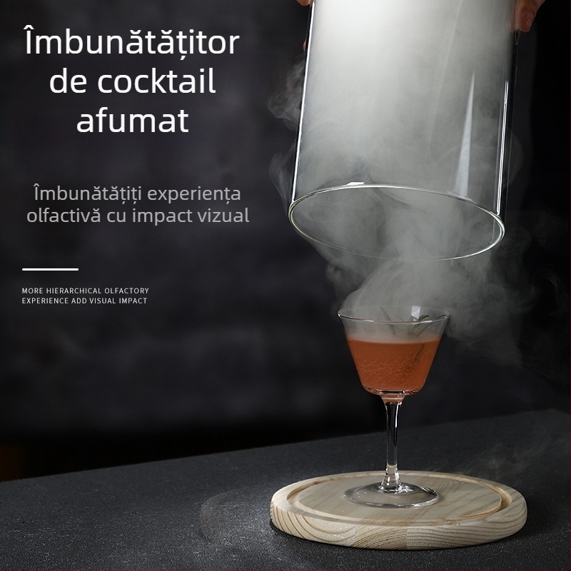 Capac din lemn pentru cocktailuri afumate, pentru aromă, whisky și băuturi spirtoase, cu gheață rotundă