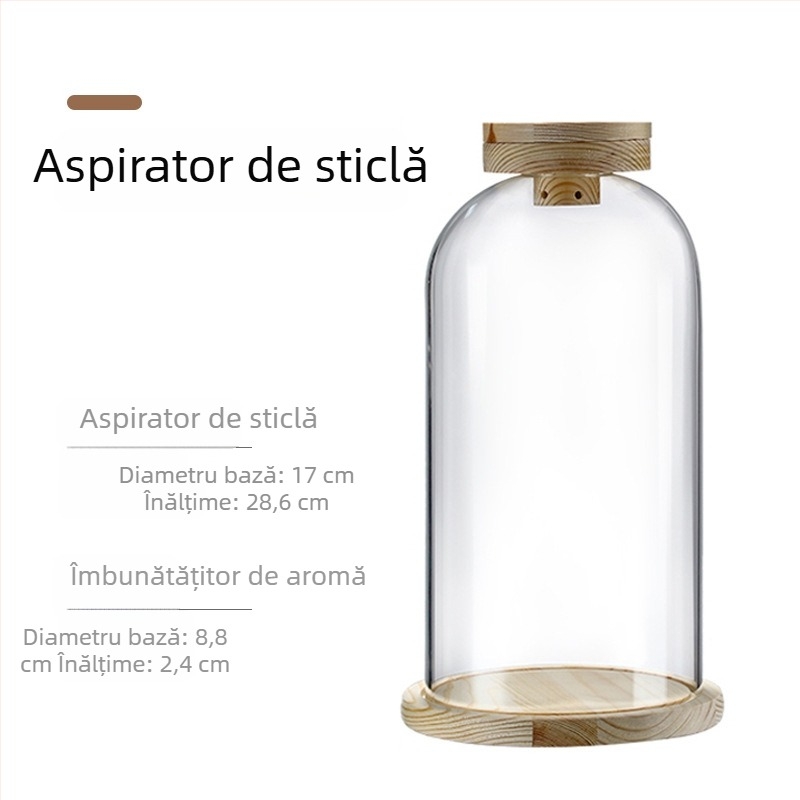 Capac din lemn pentru cocktailuri afumate, pentru aromă, whisky și băuturi spirtoase, cu gheață rotundă