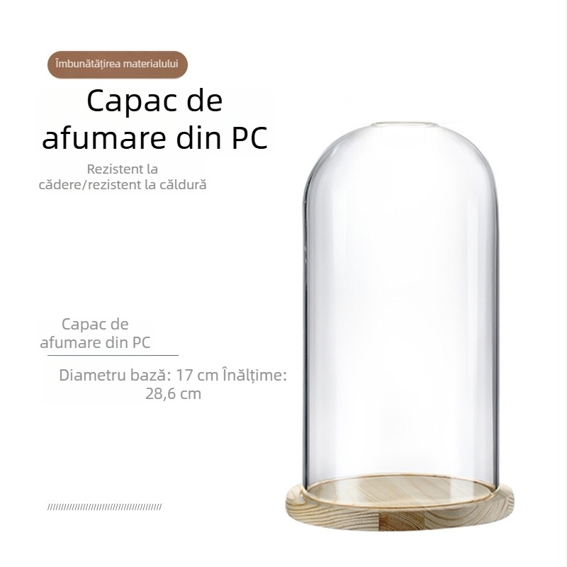 Capac din lemn pentru cocktailuri afumate, pentru aromă, whisky și băuturi spirtoase, cu gheață rotundă