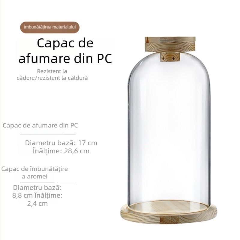 Capac din lemn pentru cocktailuri afumate, pentru aromă, whisky și băuturi spirtoase, cu gheață rotundă