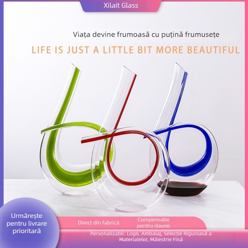 Decantor de vin din sticlă cristală – set pentru uz casnic, stil european, 1000 ml, design minimalist modern