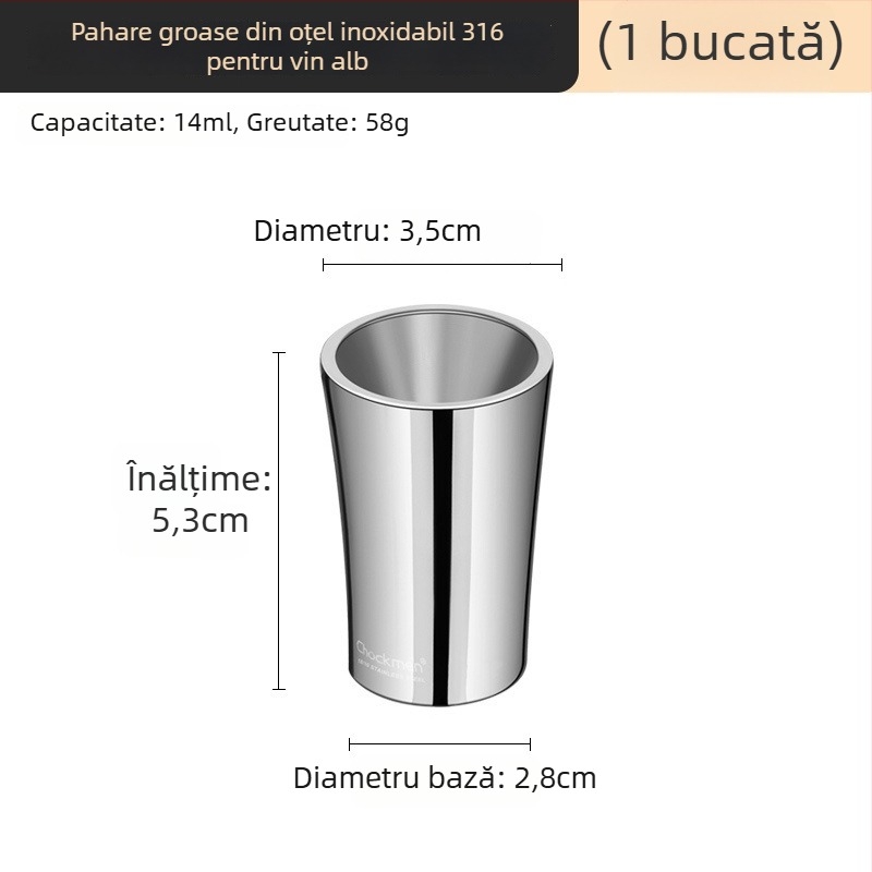 Pahar pentru băuturi spirtoase din oțel inoxidabil 316, îngroșat, rezistent la cădere, capacitate 1–100 ml, design modern minimalist, culoare solidă, un pahar, cu logo imprimat