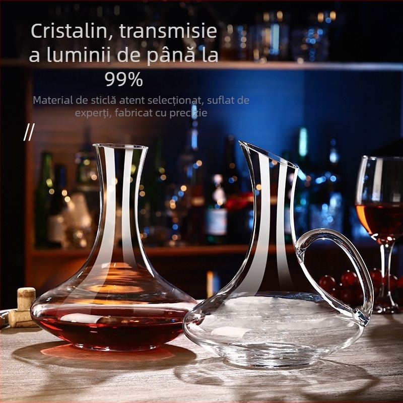 Decantor de vin din cristal, cu mâner și gură înclinată, 1000 ml