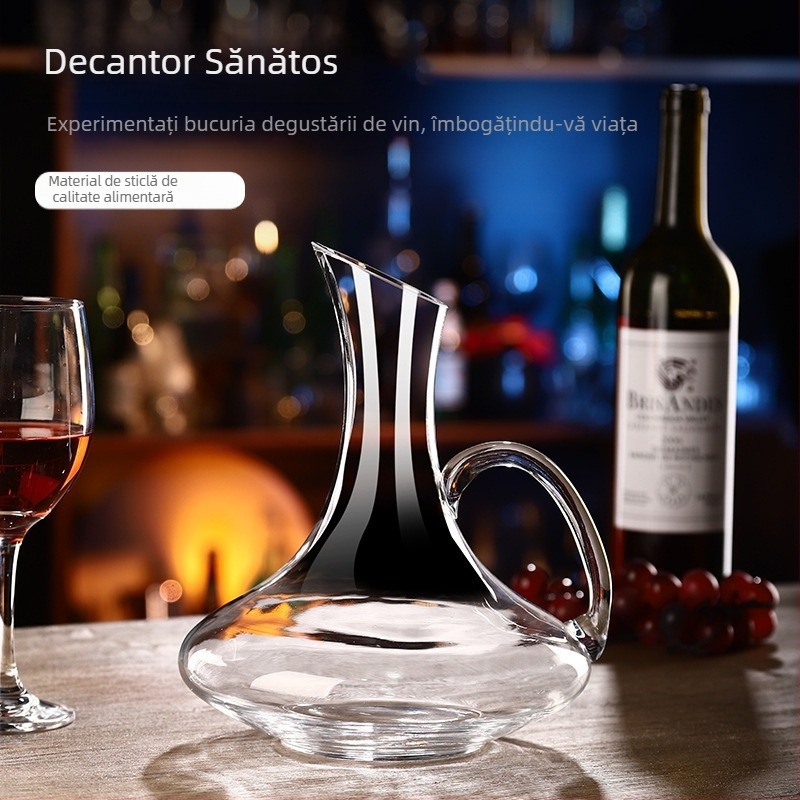 Decantor de vin din cristal, cu mâner și gură înclinată, 1000 ml