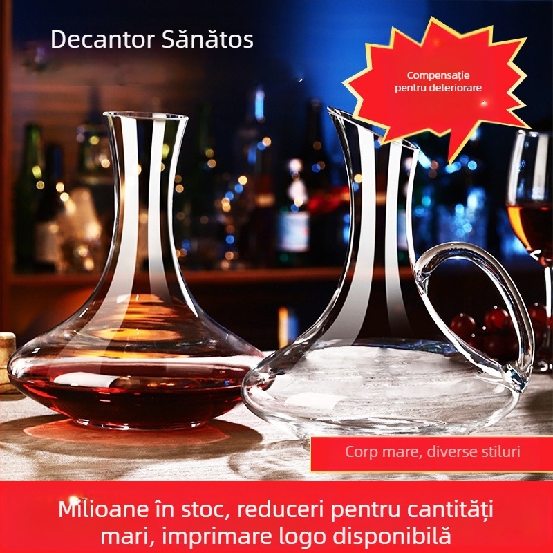 Decantor de vin din cristal, cu mâner și gură înclinată, 1000 ml