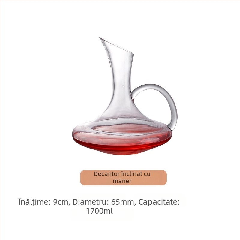 Decantor de vin din cristal, cu mâner și gură înclinată, 1000 ml