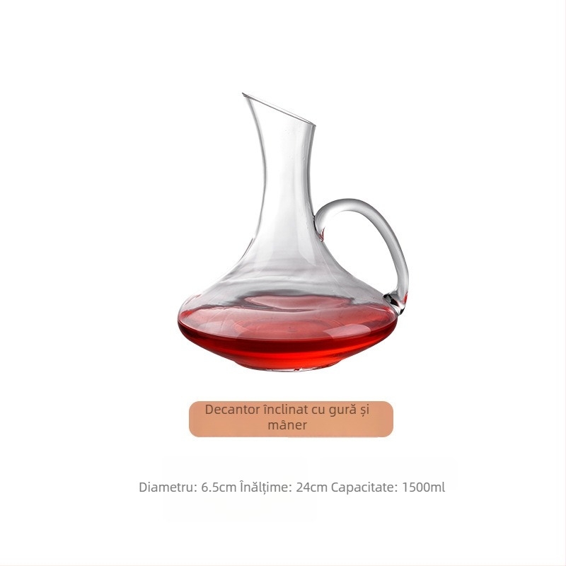 Decantor de vin din cristal, cu mâner și gură înclinată, 1000 ml
