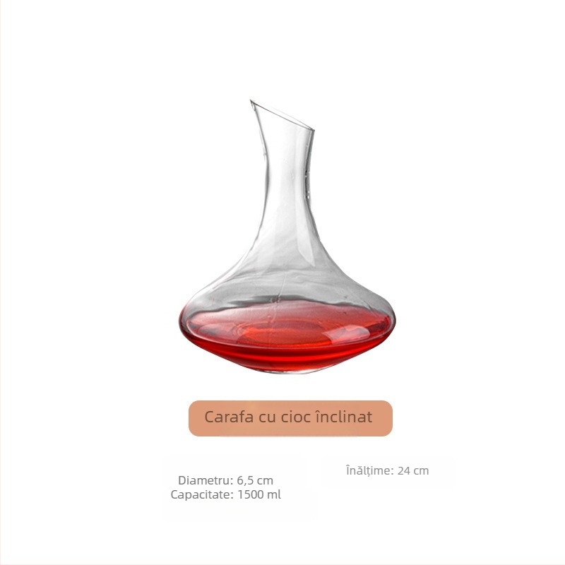Decantor de vin din cristal, cu mâner și gură înclinată, 1000 ml