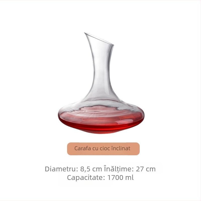 Decantor de vin din cristal, cu mâner și gură înclinată, 1000 ml